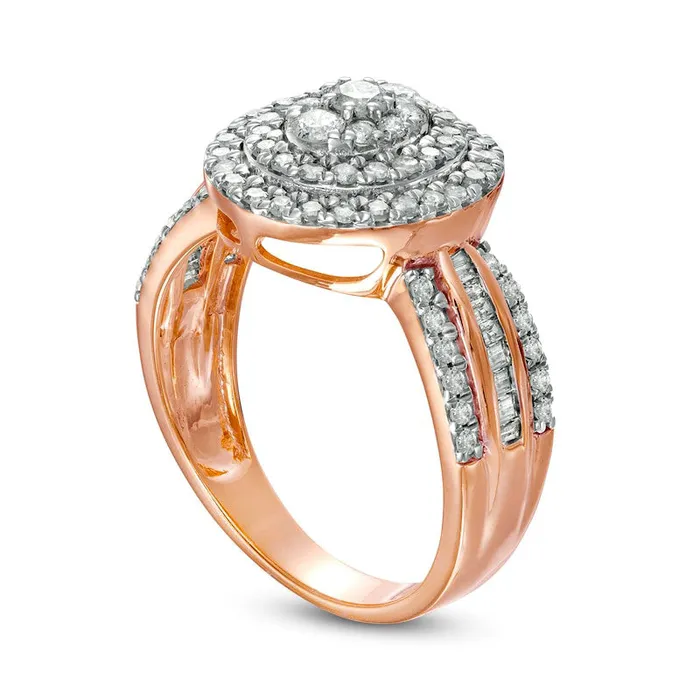 Goldia Rings 10 CT TW Composite Oval Natural Diamond Double Frame Ring in Solid 10K Rose Gold Goldia Rings 10 CT TW Composite Oval Natural Diamond Double Frame Ring in Solid 10K Rose Gold