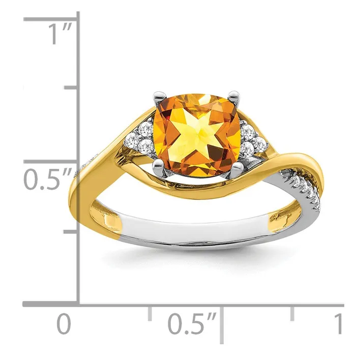Goldia Rings 14k TwoTone Gold Cushion Citrine and Real Diamond Ring