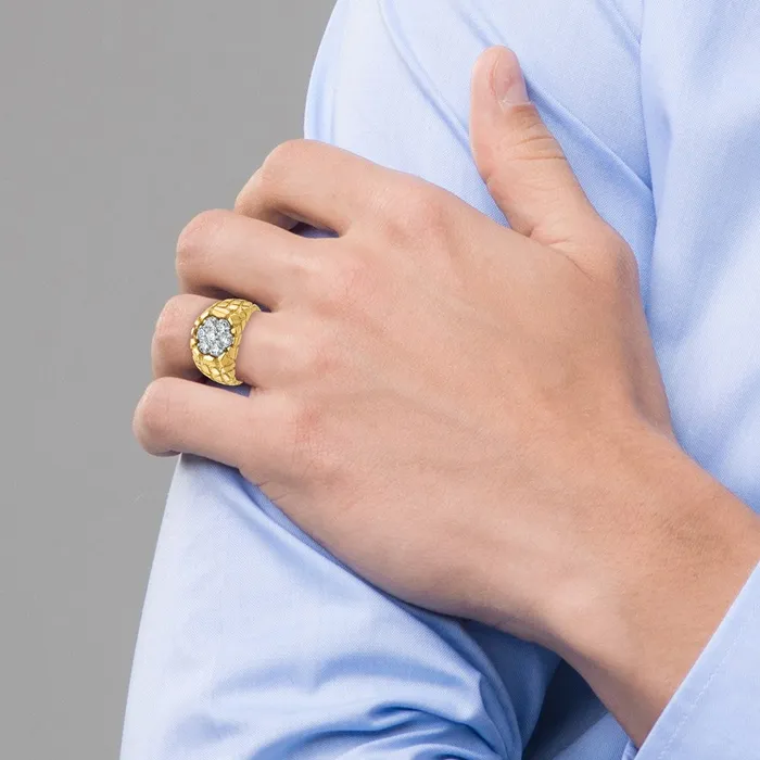 Goldia Rings 14k Twotone Gold Mens Twotone Gold Mens 1 carat Diamond Nugget Cluster Complete Ring