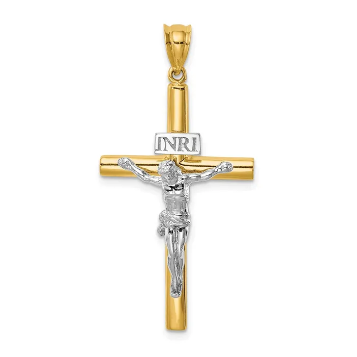 Goldia Rings 14k Twotone Gold Polished INRI Crucifix Cross Pendant