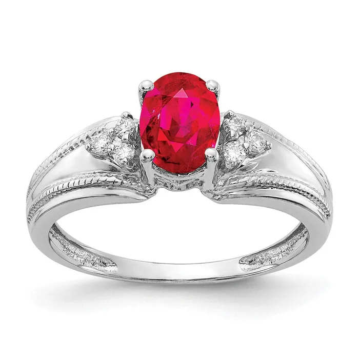 Goldia Rings 14k White Gold 7x5mm Oval Ruby AA Diamond ring