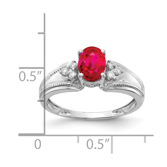 Goldia Rings 14k White Gold 7x5mm Oval Ruby AA Diamond ring