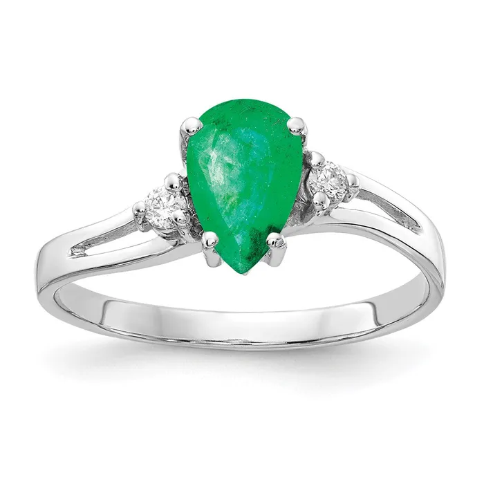 Goldia Rings 14k White Gold 7x5mm Pear Emerald AA Diamond ring
