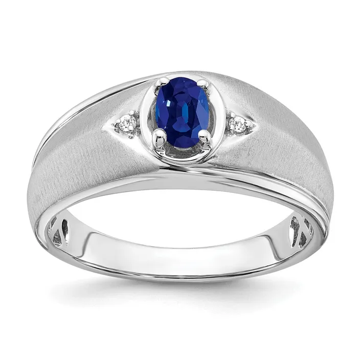 Goldia Rings 14k White Gold Oval Sapphire and Real Diamond Mens Ring