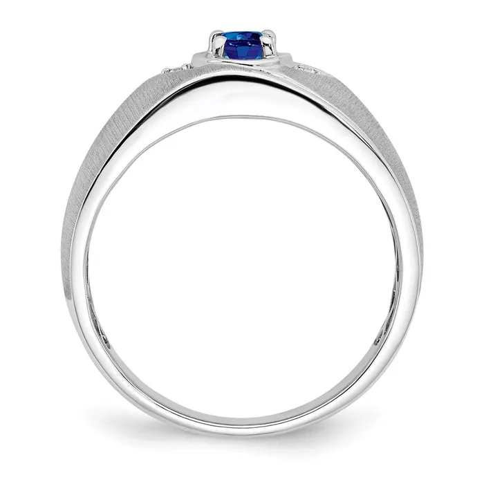Goldia Rings 14k White Gold Oval Sapphire and Real Diamond Mens Ring