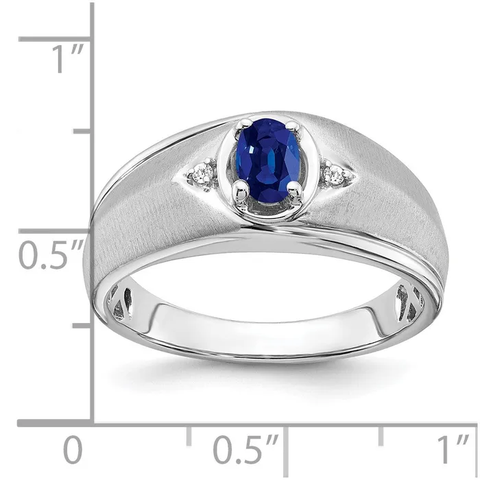 Goldia Rings 14k White Gold Oval Sapphire and Real Diamond Mens Ring