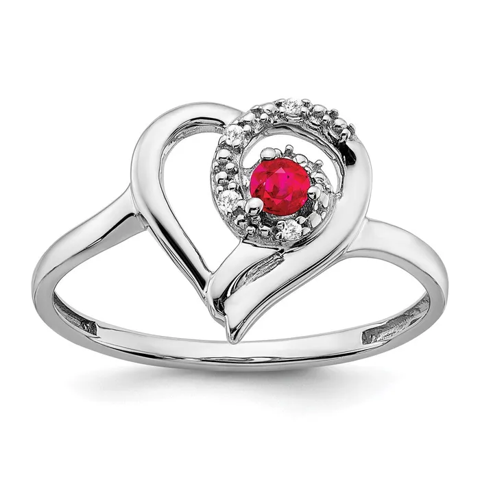 Goldia Rings 14k White Gold Ruby and Real Diamond Heart Ring