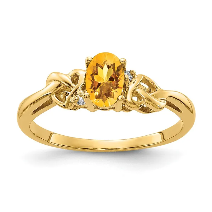 Goldia Rings 14k Yellow Gold 6x4mm Oval Citrine AAA Diamond ring