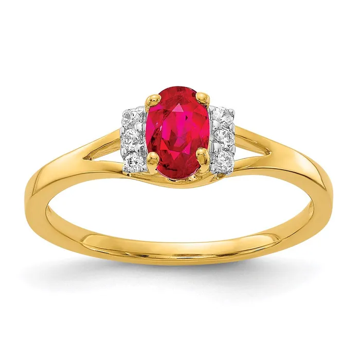 Goldia Rings 14K Yellow Gold Real Diamond and Oval Ruby Ring