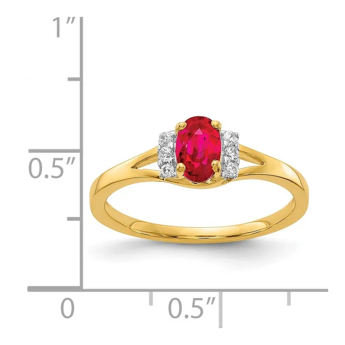 Goldia Rings 14K Yellow Gold Real Diamond and Oval Ruby Ring