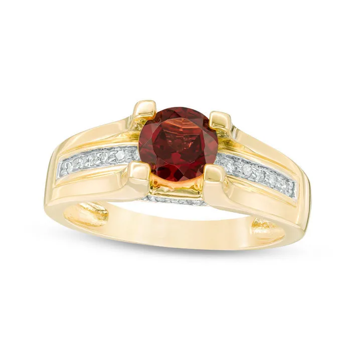 Goldia Rings 60mm Garnet and 010 CT TW Natural Diamond Cathedral Shank Ring in Solid 10K Yellow Gold Goldia Rings 60mm Garnet and 010 CT TW Natural Diamond Cathedral Shank Ring in Solid 10K Yellow Gold