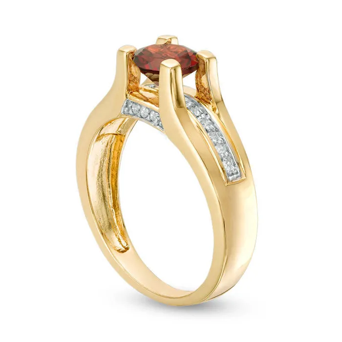 Goldia Rings 60mm Garnet and 010 CT TW Natural Diamond Cathedral Shank Ring in Solid 10K Yellow Gold Goldia Rings 60mm Garnet and 010 CT TW Natural Diamond Cathedral Shank Ring in Solid 10K Yellow Gold