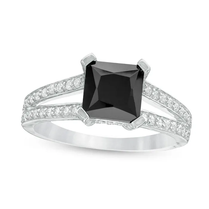 Goldia Rings 72mm PrincessCut LabCreated Black Sapphire and 025 CT TW Diamond Split Shank Ring in Solid 10K White Gold Goldia Rings 72mm PrincessCut LabCreated Black Sapphire and 025 CT TW Diamond Split Shank Ring in Solid 10K White Gold