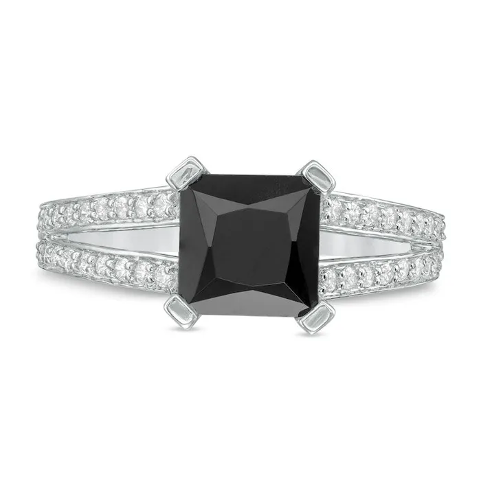 Goldia Rings 72mm PrincessCut LabCreated Black Sapphire and 025 CT TW Diamond Split Shank Ring in Solid 10K White Gold Goldia Rings 72mm PrincessCut LabCreated Black Sapphire and 025 CT TW Diamond Split Shank Ring in Solid 10K White Gold