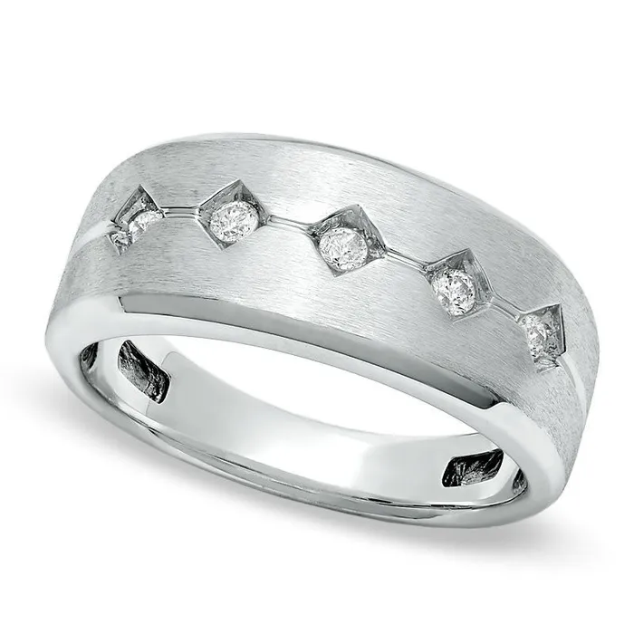 Goldia Rings Mens 020 CT TW Natural Diamond Five Stone Band in Solid 14K White Gold