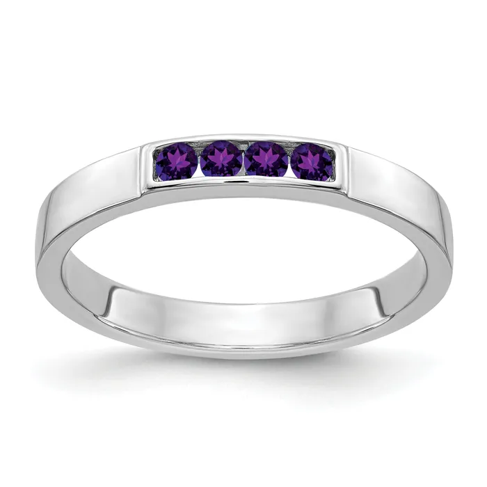 Goldia Rings Solid 14k White Gold 4stone Simulated Amethyst Band