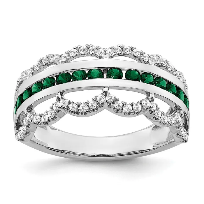 Goldia Rings Solid 14k White Gold Created Simulated Emerald and CZ Scallop Ring Goldia Rings Solid 14k White Gold Created Simulated Emerald and CZ Scallop Ring