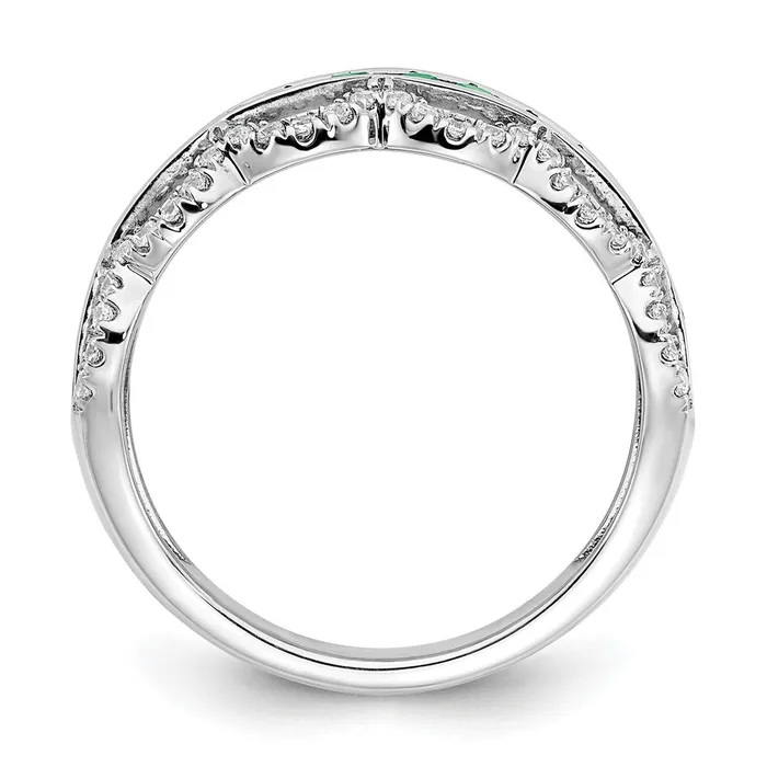 Goldia Rings Solid 14k White Gold Created Simulated Emerald and CZ Scallop Ring