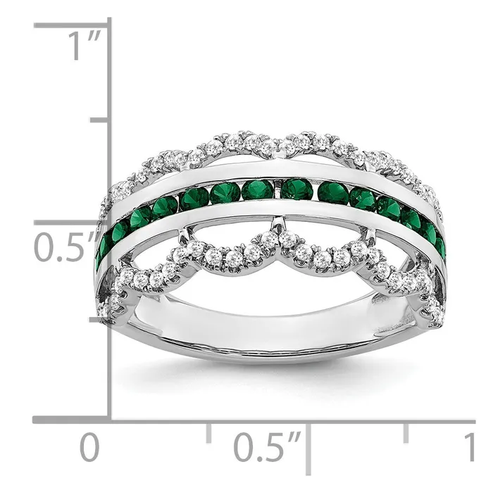 Goldia Rings Solid 14k White Gold Created Simulated Emerald and CZ Scallop Ring