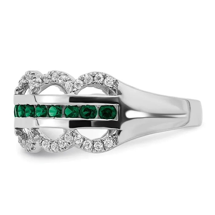 Goldia Rings Solid 14k White Gold Created Simulated Emerald and CZ Scallop Ring