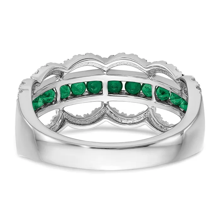Goldia Rings Solid 14k White Gold Created Simulated Emerald and CZ Scallop Ring