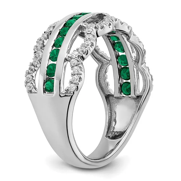 Goldia Rings Solid 14k White Gold Created Simulated Emerald and CZ Scallop Ring