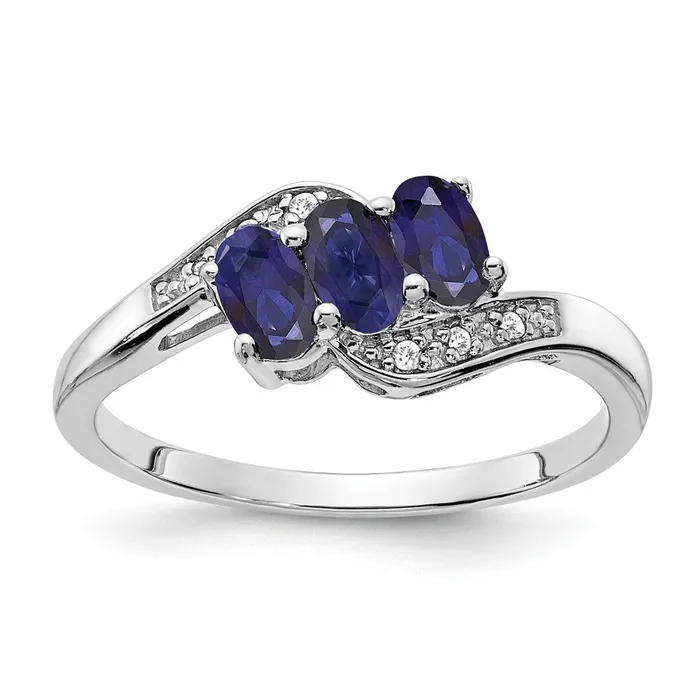 Goldia Rings Sterling Silver Created Sapphire and Diamond Ring