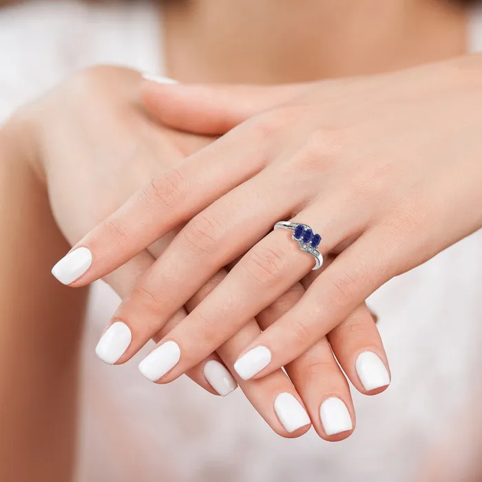 Goldia Rings Sterling Silver Created Sapphire and Diamond Ring
