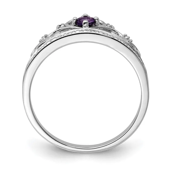 Goldia Rings Sterling Silver Rhodium Plated Diamond and Amethyst Ring