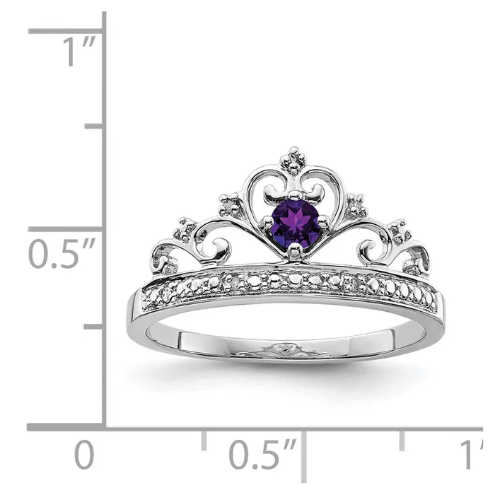 Goldia Rings Sterling Silver Rhodium Plated Diamond and Amethyst Ring
