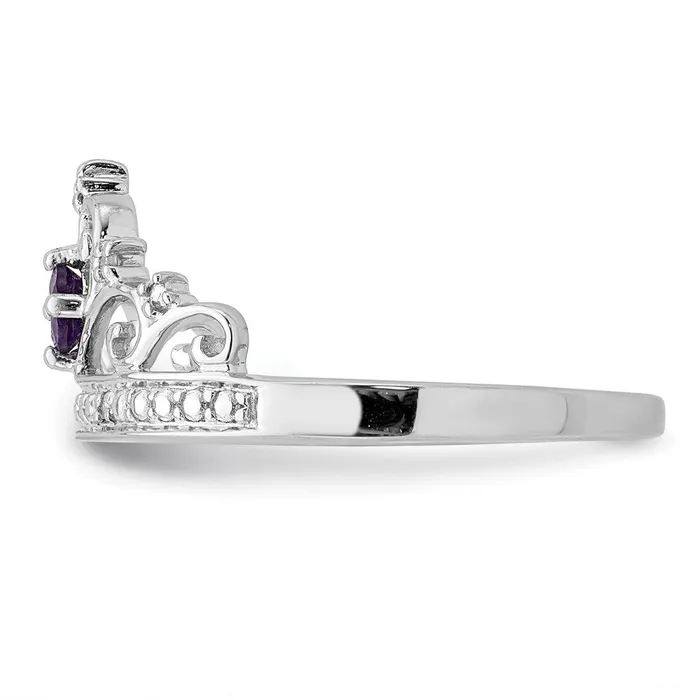 Goldia Rings Sterling Silver Rhodium Plated Diamond and Amethyst Ring