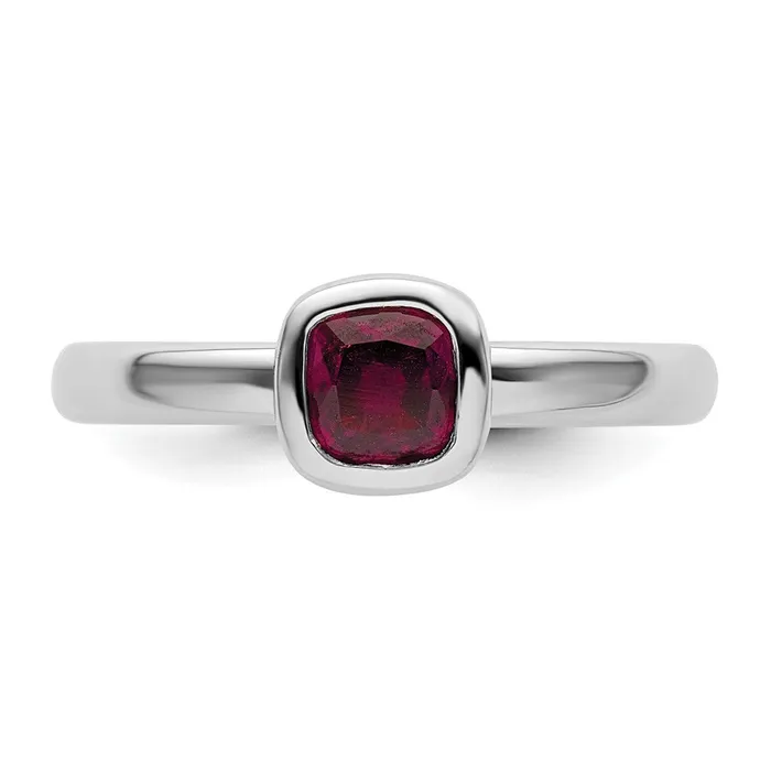 Goldia Rings Sterling Silver Stackable Expressions Cushion Cut Rhod Garnet Ring