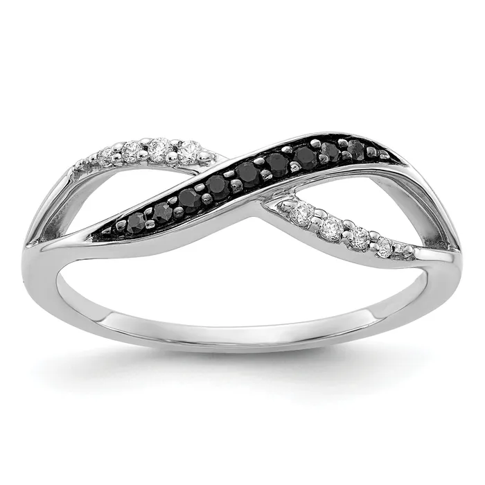 Goldia Solid 14k White Gold w BlacK and Simulated CZ Crisscross Ring Rings Goldia Solid 14k White Gold w BlacK and Simulated CZ Crisscross Ring Rings