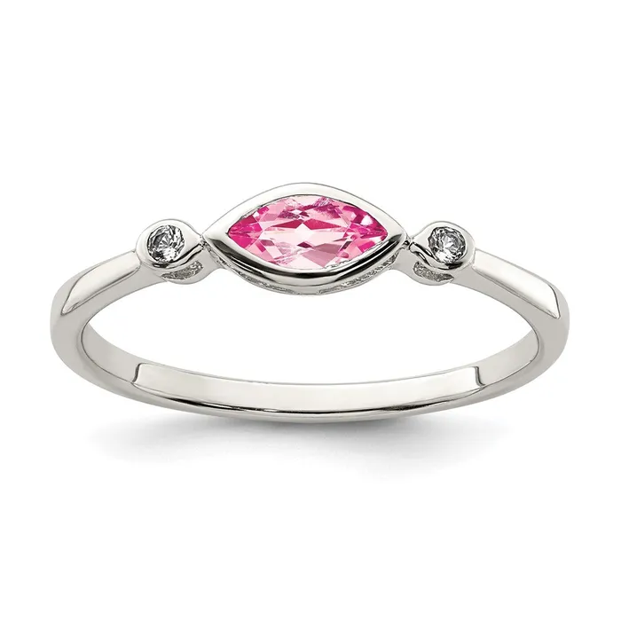 Goldia Sterling Silver Polished Pink Tourmaline and White Topaz Ring Rings