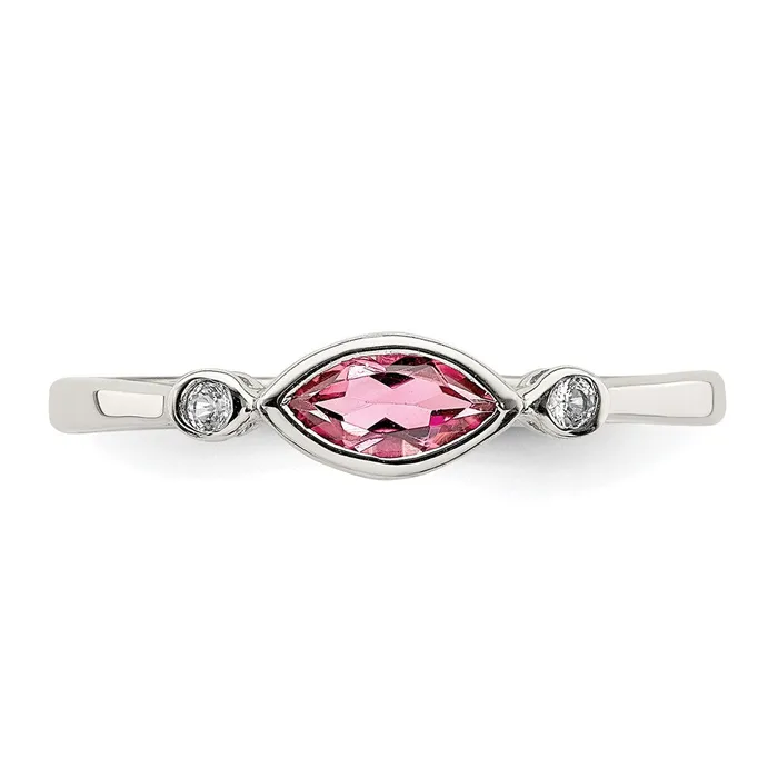 Goldia Sterling Silver Polished Pink Tourmaline and White Topaz Ring Rings