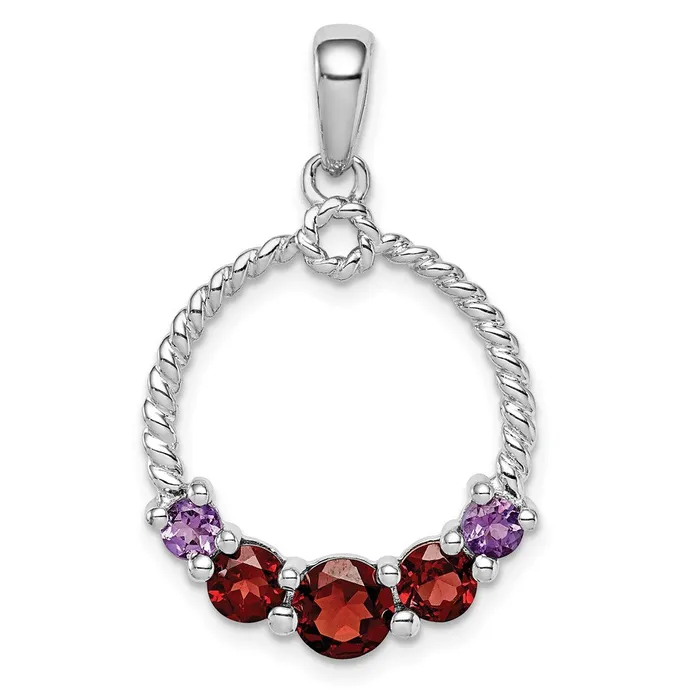 Goldia Sterling Silver Rhodplat Garnet and Amethyst Pendant Necklaces
