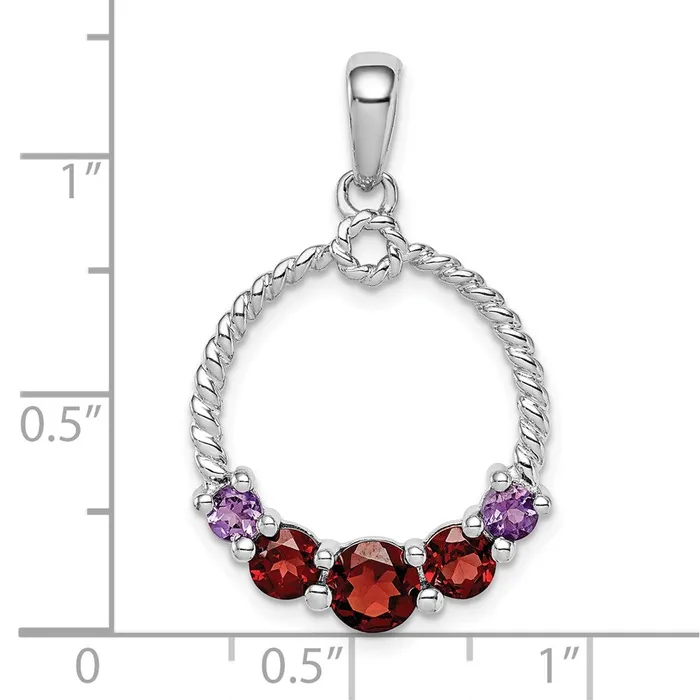 Goldia Sterling Silver Rhodplat Garnet and Amethyst Pendant Necklaces