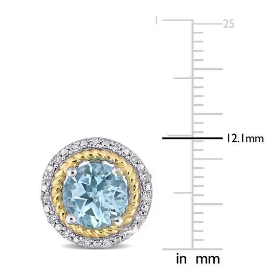 JMS always Earrings Original AMOUR 3 16 CT TGW Sky Blue Topaz and 16 CT TDW Diamond Halo Stud Earrings In Yellow Plated Sterling Silver JMS always Earrings Original AMOUR 3 16 CT TGW Sky Blue Topaz and 16 CT TDW Diamond Halo Stud Earrings In Yellow Plated Sterling Silver
