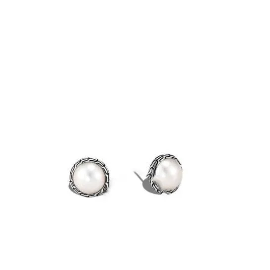 JMS always Earrings Original John Hardy Classic Chain Silver Stud Earring with 10MM Pearl EB90664