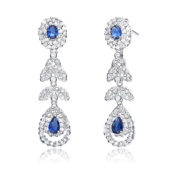 JMS always Earrings Original Megan Walford 925 Sterling Silver Sapphire Cubic Zirconia Teardrop Dangling Earrings