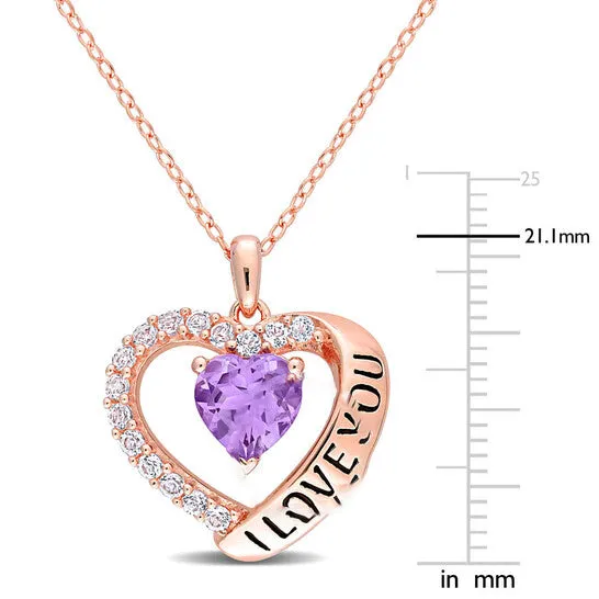JMS always Necklaces Original AMOUR 1 58 CT TGW Amethyst and White Topaz Heart i Love You Pendant with Chain In Rose Plated Sterling Silver JMS always Necklaces Original AMOUR 1 58 CT TGW Amethyst and White Topaz Heart i Love You Pendant with Chain In Rose Plated Sterling Silver
