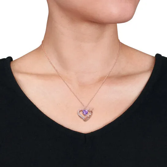 JMS always Necklaces Original AMOUR 1 58 CT TGW Amethyst and White Topaz Heart i Love You Pendant with Chain In Rose Plated Sterling Silver JMS always Necklaces Original AMOUR 1 58 CT TGW Amethyst and White Topaz Heart i Love You Pendant with Chain In Rose Plated Sterling Silver