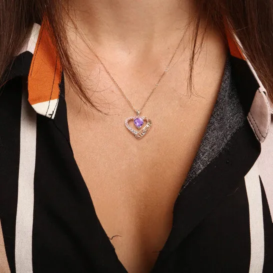 JMS always Necklaces Original AMOUR 1 58 CT TGW Amethyst and White Topaz Heart i Love You Pendant with Chain In Rose Plated Sterling Silver JMS always Necklaces Original AMOUR 1 58 CT TGW Amethyst and White Topaz Heart i Love You Pendant with Chain In Rose Plated Sterling Silver
