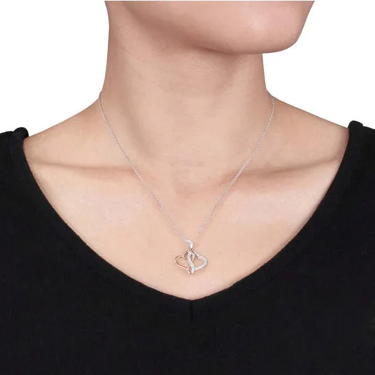 JMS always Necklaces Original AMOUR 17 CT TW Diamond Interlocking Heart Pendant with Chain In 2Tone Pink and White Sterling Silver JMS always Necklaces Original AMOUR 17 CT TW Diamond Interlocking Heart Pendant with Chain In 2Tone Pink and White Sterling Silver
