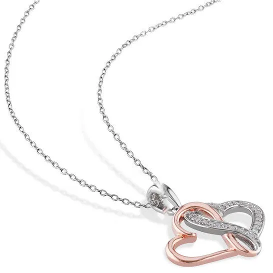JMS always Necklaces Original AMOUR 17 CT TW Diamond Interlocking Heart Pendant with Chain In 2Tone Pink and White Sterling Silver JMS always Necklaces Original AMOUR 17 CT TW Diamond Interlocking Heart Pendant with Chain In 2Tone Pink and White Sterling Silver