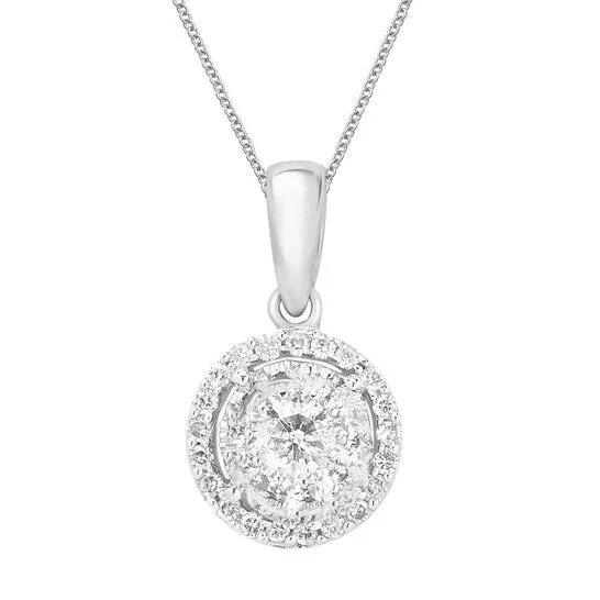 JMS always Original Diamond Muse 025 cttw 14KT White Gold Double Frame Diamond Pendant Necklace for Women Necklaces