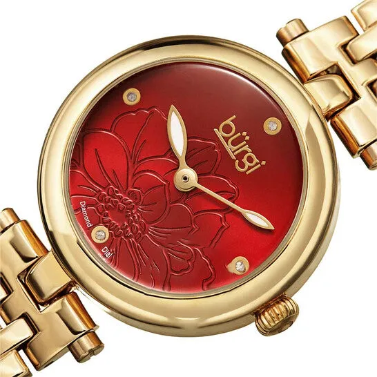 JMS always Watches Original Burgi Flower Marker Quartz Diamond Red Dial Ladies Watch BUR223YGR JMS always Watches Original Burgi Flower Marker Quartz Diamond Red Dial Ladies Watch BUR223YGR