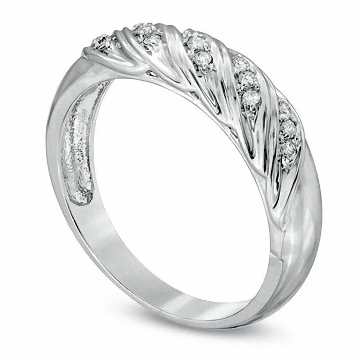 Mens 013 CT TW Natural Diamond Spiral Wedding Band in Solid 10K White Gold Goldia Rings Mens 013 CT TW Natural Diamond Spiral Wedding Band in Solid 10K White Gold Goldia Rings