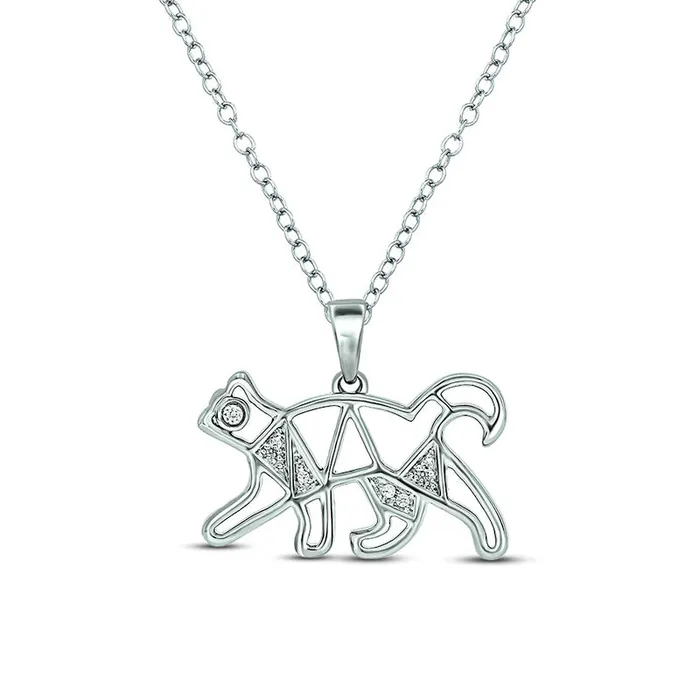 Natural Diamond Accent Geometric Cat Pendant in Sterling Silver Goldia Necklaces Natural Diamond Accent Geometric Cat Pendant in Sterling Silver Goldia Necklaces