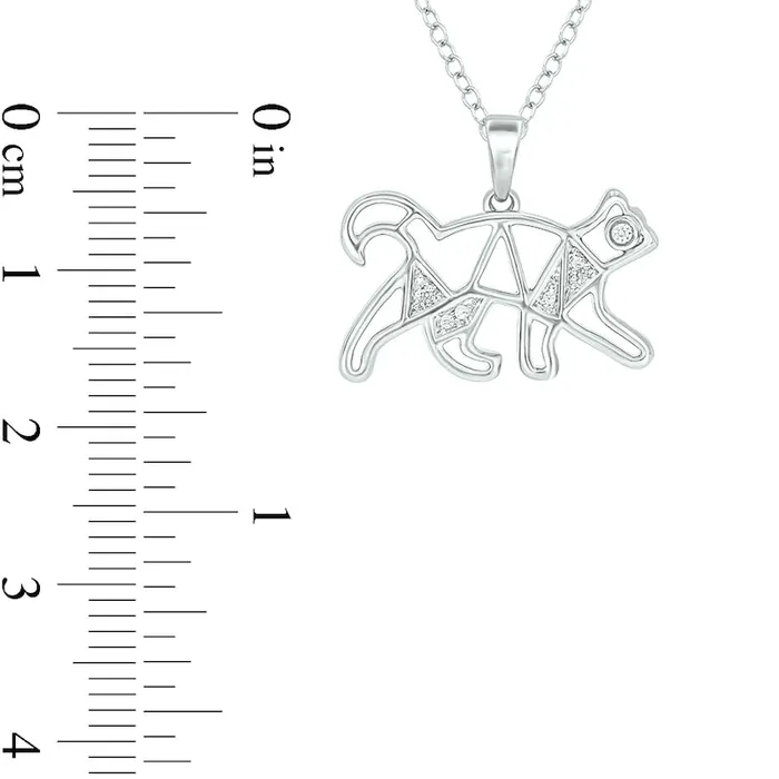 Natural Diamond Accent Geometric Cat Pendant in Sterling Silver Goldia Necklaces Natural Diamond Accent Geometric Cat Pendant in Sterling Silver Goldia Necklaces